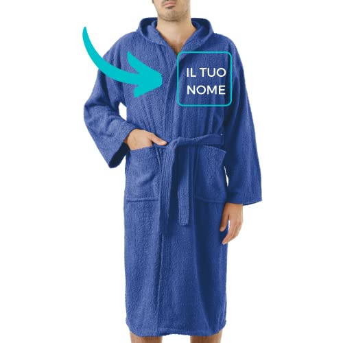 Baroni Home Peignoir personnalisable en éponge avec capuche, peignoir pour homme et femme, 100 % coton brodé, absorbant et confortable, bleu ciel, XXL