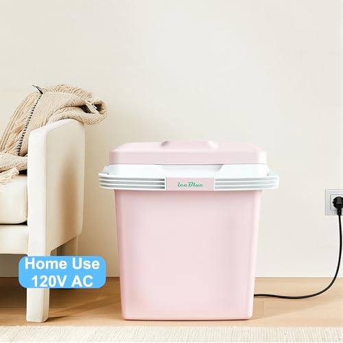 Image of Electric Cooler, 26 Liter Mini Fridge with Automatic Locking Handle (Pink) | Large Capacity Car Refrigerator, Dual-use Car Fridge, Portable Car Cooler for Picnic, Travel, Outdoor, Camping, Home, Gift