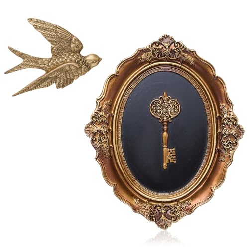 Kathfly 2 Pcs Vintage Wall Decor Sculpture, Antique Key Oval