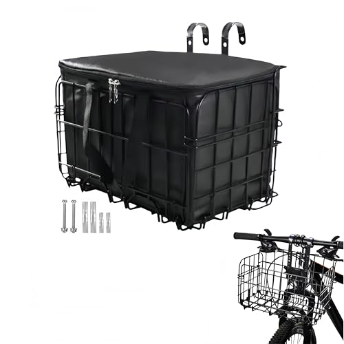 Folding Bicycle Basket,AfZoryxn Folding Cycling Basket,Bike Basket with Black Liner Rainproof Cover,Suitable for Adult Men and Women and Bicycles,for Pets and Dogs,Commuter Grocery Shopping Picnic.
