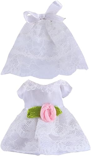 Miniatura 3 de E-TING Conjunto de boda hermoso vestido de novia blanco con velo y traje de negocios para el novio para figura de 3 pulgadas