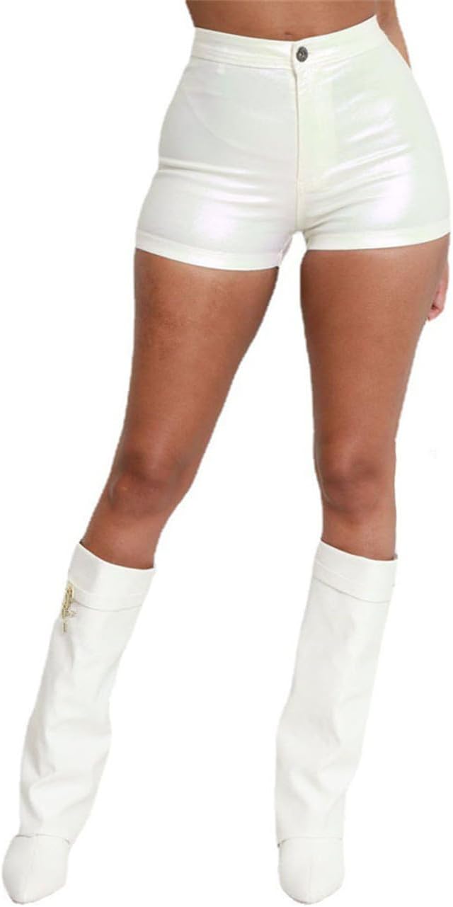 Women's Metallic Faux Leather Shorts, Sexy Stretch PU Shorts (9 Color)