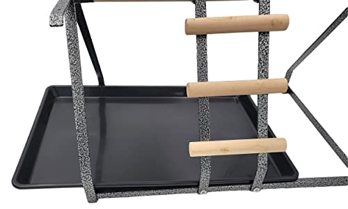 Fdc 43237-2 Parrot Bird Perch Table Top Stand Metal Wood 2 Steel Cups Play thumb #3