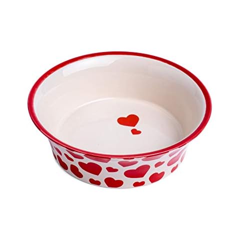 Petface Red Hearts Flared Ceramic Bowl for Cats Cover
