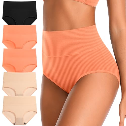 Asbestt Cotton Underwear for Women High Waisted Breathable Girls Panties Soft Women Briefs Comfy Full Coverage Stretchy Hipster Underwear for Ladies 5 Pack XS-S