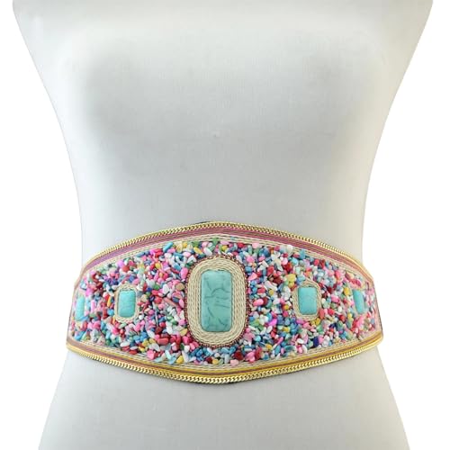 Bohemian Women Belts Handmade Beads Ethnic Statement Wide Elastic Body Belt for Girls Women Dresses2