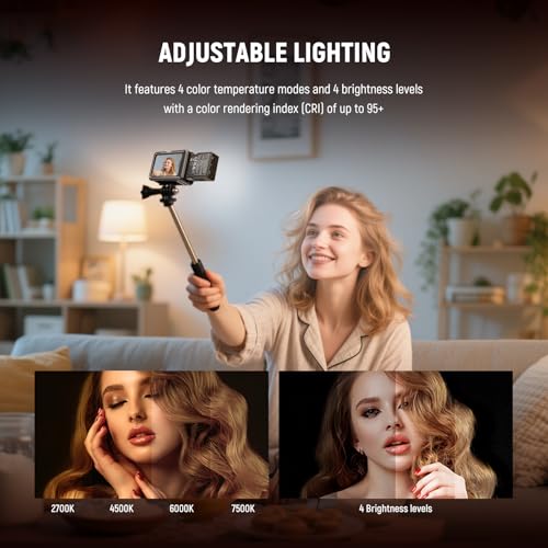 Image of NEEWER Basics Magnetic RGB Action Camera Light Compatible with DJI OSMO Nano Action 3 4 5 Pro Cage NEEWER AC009 PRO Pocket 3 Accessories Adapter, 1.5W Fill Light Attachment for Video Recording, M26