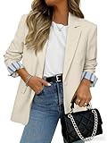 Simplee Blazer for Women Casual Long Sleeve Work Business Blazers Striped Cuff Suit Jacket with Pockets 2026 (Light Khaki L)