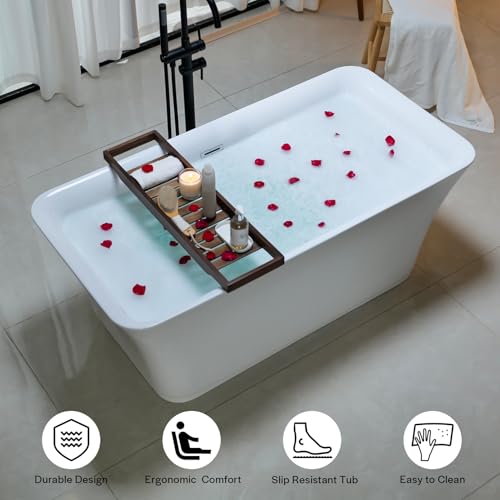 Image of Empava 59 inch Freestanding Luxury Acrylic Soaking SPA Tub Modern Stand Alone Bathtubs Model 59FT1511, White