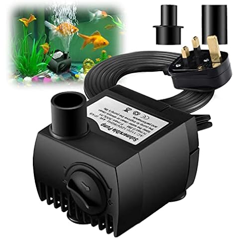 CGZZ Submersible Water Pump, 300L/H 4W Ultra Quiet Aquarium Water Pump with 48hs Dry Burning, Submersible Pump with 5ft Power Cord and 2 Nozzles Cover