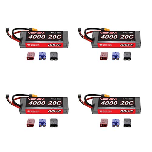 Best Deal Product Venom 20C 2S 4000mAh 7.4V Hard Case LiPo Battery with Universal Plug (EC3/Deans//Tamiya) x4 Packs