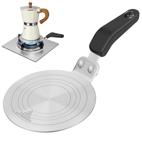 Esilihom Induction Hob Converter Plate Moka Pot Induction Plate 13cm with Heat Resistant Handle Stainless Steel Heat Adapter for Coffee Cookware (5 inch)