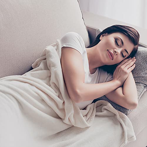 Miulee Fleece Blanket With Pompom Fringe, Soft Cozy Lightweight Flannel Bed Blanket Fuzzy Plush Warm Blanket With Boho Decorative Tassel For Couch Sofa, Throw Size 50"X60", Cream White #TOP3