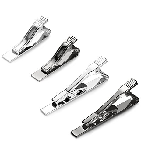 LOYALLOOK 2-4pcs Mens Tie Bar Pinch Clip Set for Regular Ties And Skinny Tie with Gift Box Silver Black Tone Pack 1.5-2.15Inches3