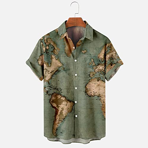 Generic Men's Button Down Hawaiian Shirts Shorts Sleeve Summer Tops for Men World Map Print Fashion 2024 T Shirt Tees3