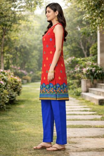 Image of Women's Cotton Blend Unstitched Kurti Set for Women | A-Line Style Dress Material | 2-Piece Traditional Ethnic Wear Suit Fabric