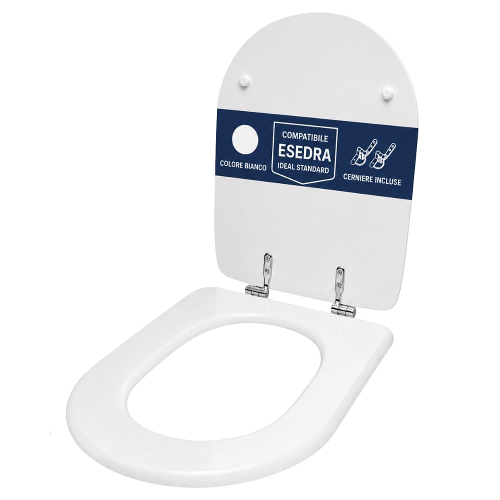 Hydro Home Copriwater Esedra Ideal Standard Compatibile, Sedile WC in MDF Verniciato Bianco, Tavoletta WC con Cerniere in Metallo, Fissaggio dall’Alto