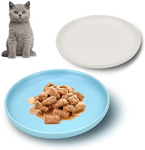 HirrWillCeramic shallow cat tray, whiskerless fatigue cat food bowl, wide and small non-slip pet tray, suitable for kittens and kittens, short-legged Munchkin cats