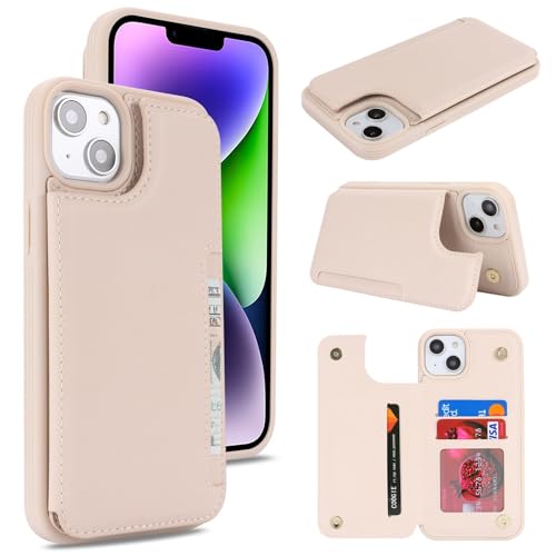iCoverCase for iPhone 14 Plus Phone Case with Card Holder, iPhone 14 Plus Wallet Case for Women Men [RFID Blocking] PU Leather Protective Case for iPhone 14 Plus 6.7 Inch (Beige)