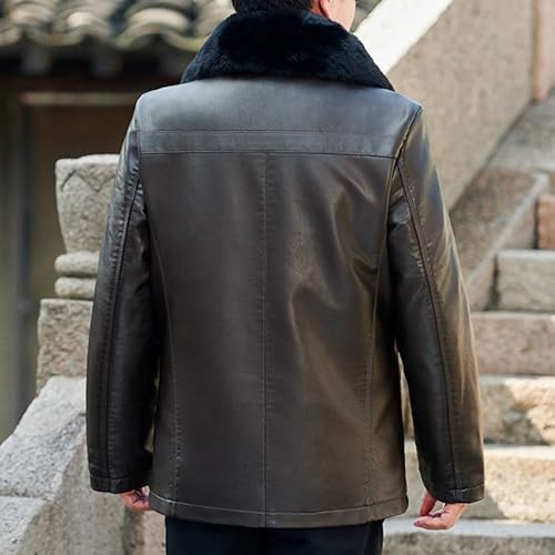 Chaqueta de cuero con cuello de piel para hombre miniatura 3