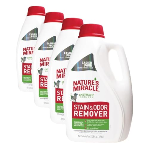 Image of Nature's Miracle Stain & Odor Remover, Tough on Dog Urine, Feces, Vomit, Drool and Other Organic Stains and Odors, 1 Gallon, (Pack of 4)