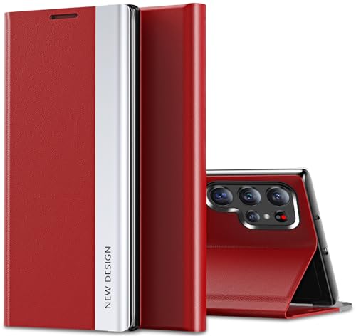 Étui rabat Samsung S23 Ultra antichocs rouge mince fenêtre de visualisation