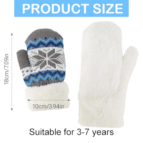 Girls Boys Winter Knit Mittens Double Layer Warm Gloves Cold Weather Knitted Mittens for 3-7 Years3