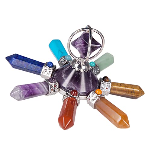 mookaitedecor 7 Chakra Quartz Stone Pyramid with Merkaba Star