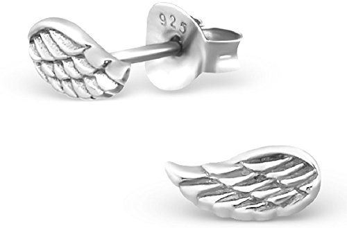 Unbespielt pendientes de la joyería unbespielt joyería de plata pendientes 925 pequeñas alas de ángel para las mujeres o los niños de 7 x 4 mm de plata. incluyendo joyero