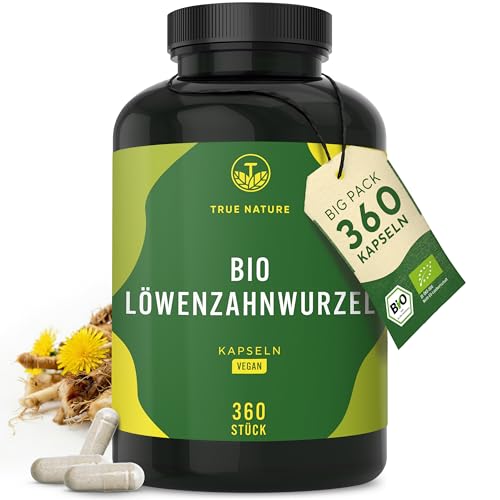 BIO Löwenzahn - 360 Kapseln - 1500mg Löwenzahnextrakt hochdosiert 10:1 (löwenzahnwurzelextrakt) -vegan laborgeprüft ohne Zusätze TRUE NATURE