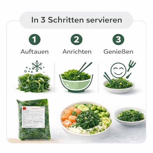 Takori Goma Wakame Salat 1 kg tiefgekühlt, mariniert mit Sesam, Algensalat für Sushi, Bowls und Beilagen, zart-knackige Textur, portionierbar – Bild 7