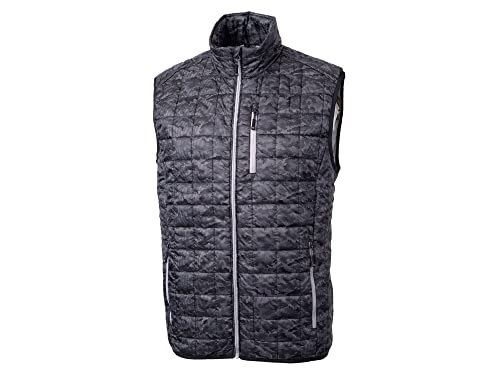 Cutter & Buck Rainier Primaloft Mens Eco Insulated Full Zip Printed Puffer Vest, Black, X-Large