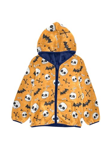 Cartoon Halloween Bone Bat Girls Fleece Jacket Girls Fall Jacket Boys Coats Zip Up Hoodie Children Outerwear 2-10T