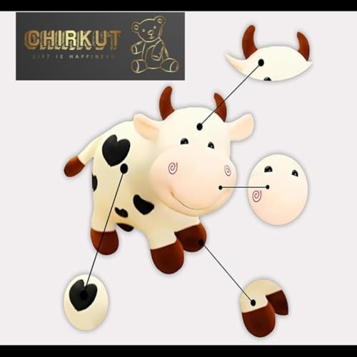 Image of CHIRKUT 30cm Cow Soft (White Colour) Stuffed Plush Toy Animal for Kids Baby Girls BoyCute Hugging Toy for Boys & Girls | Washable & Safe | Birthday Gift for 1-6 Year Old (new Cow)