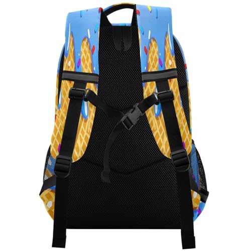 Image of Ice Cream Blue Backpacks with Chest Strap,Lightweight Bookbags 17 Inch,Summer Cute Casual Daypack Bags