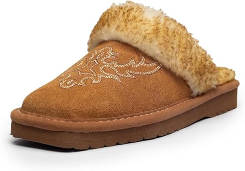 Image of ARIAT Women's Jackie Square Toe Warm Soft Genuine Suede Leather Indoor Outdoor Slippers with Plush Collar