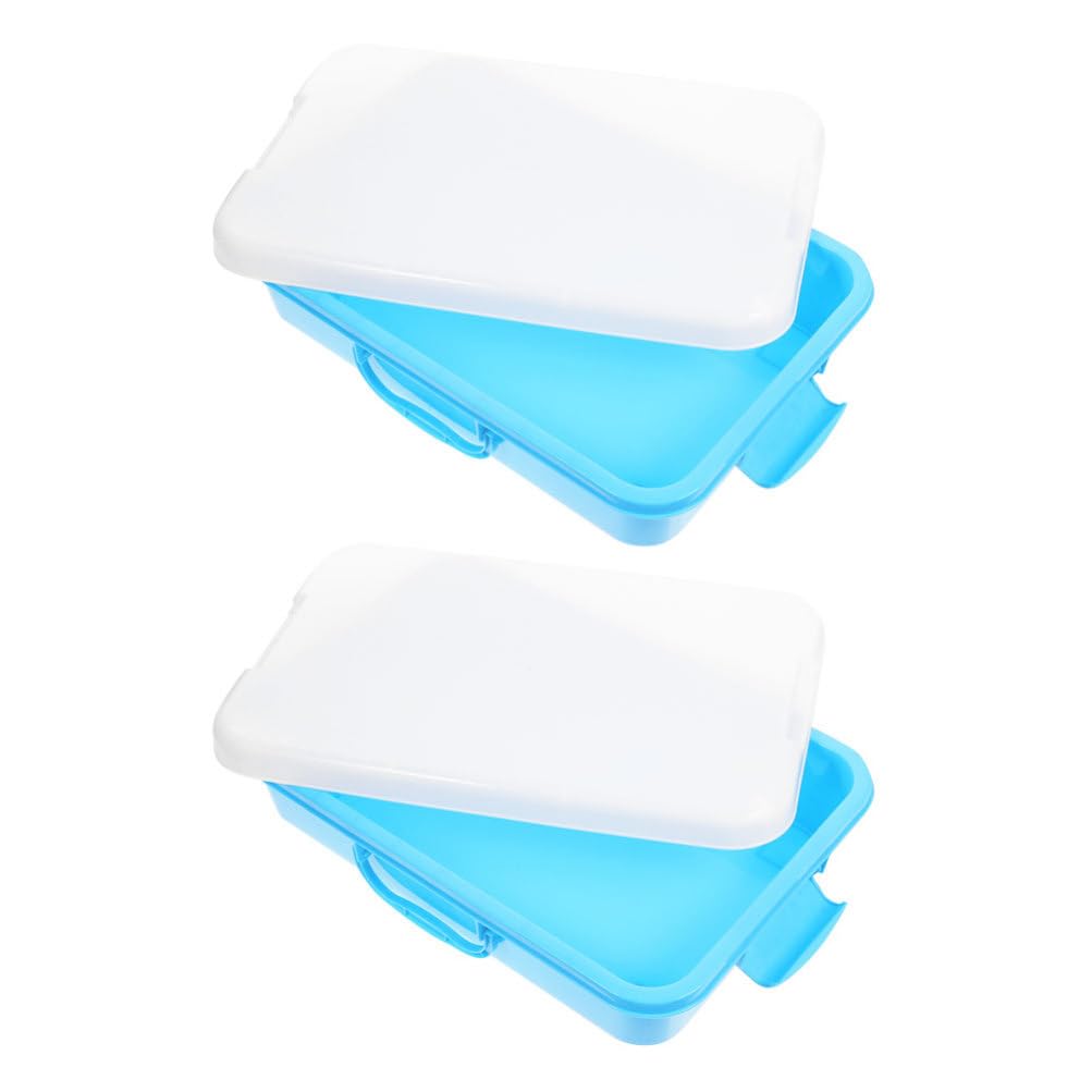 JOINPAYA 2pcs Portable Sandbox for Boys and Girls Sand Packing Boxes with Lid Handle Abs Toy Storage Container for Playtime Beach Backyard Activities Blue White