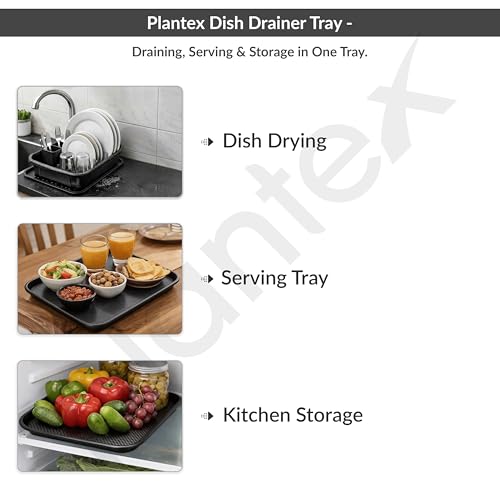 Image of Plantex Dish Drainer Tray Only /Rectangular Water Drain Tray for Kitchen Basket /Plastic Drip Tray Water Collector for Utensils Basket - Pack of 1 (Black, 45 x 35 x 3 cm)