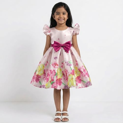 Image of Buy & Try PALLVI Girls' Printed Satin Sleeveless Frock & Dress for Kids | Soft & Comfortable Birthday Outfit for Girls | Stylish Printed Design