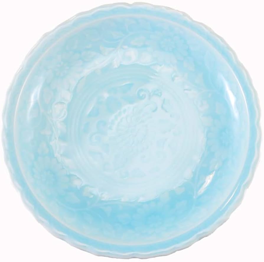 Amazon.co.jp: 平皿 有田焼 青磁唐草彫銘々皿 銘々皿 青磁 菊柄 取皿