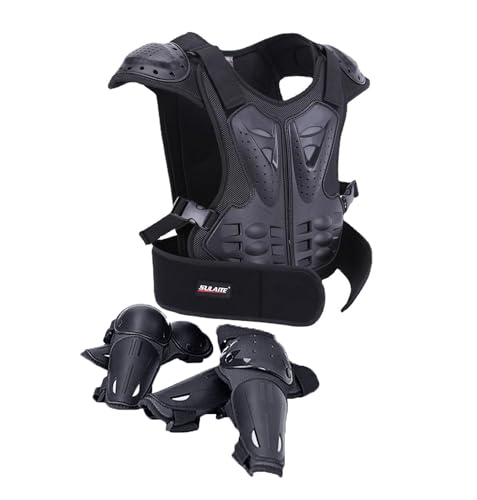 Upgraded 5-Piece Kids Motorcycle Armor Suit - Lightweight Chest Back Elbow Knee Guards for Motocross BMX Cycling Off-Road Bike Outdoor Sports Protection Armor (Black L)