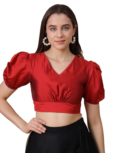 Image of Frolic Rolic Premium Silk V-Neck Blouse Readymade Saree Blouse - Designer Puff Sleeve Blouse for Wedding