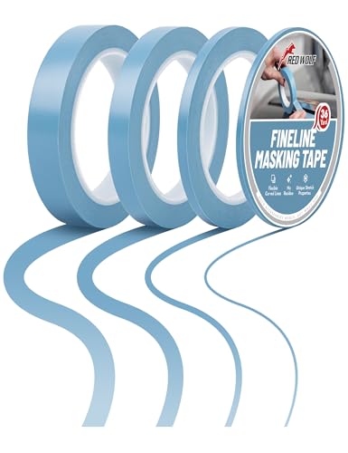 RED WOLF 4 Rolls PVC Pinstriping Tape 36Yd 1/8 Inch 1/4 Inch 1/2 Inch 3/4 Inch Blue Automotive Car Paint for Curves Conformable Stretch Fine Line Auto Painters Tape Clean Curved Lines