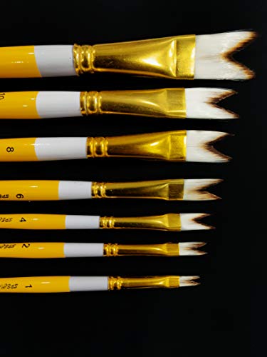 Image of Definite Wooden Yellow Handle Paint Brush Sets for Beginners & Intermediate (Indian Brushes) (Taklon Bristles, Notch)