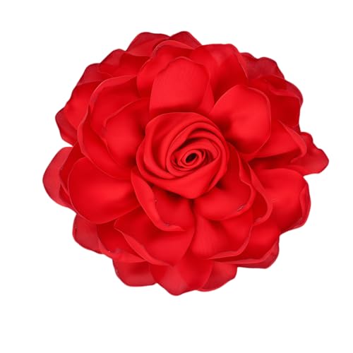 Image of Extra Large Satin Fabric Flower Brooch for Women Elegant Rose Camellia Floral Brooch Pin Handmade Big Satin Fabric Flower Statement Brooch Pin Vintage Clothing Hat Bag Accessories Christmas Wedding Bridal Birthday Jewelry