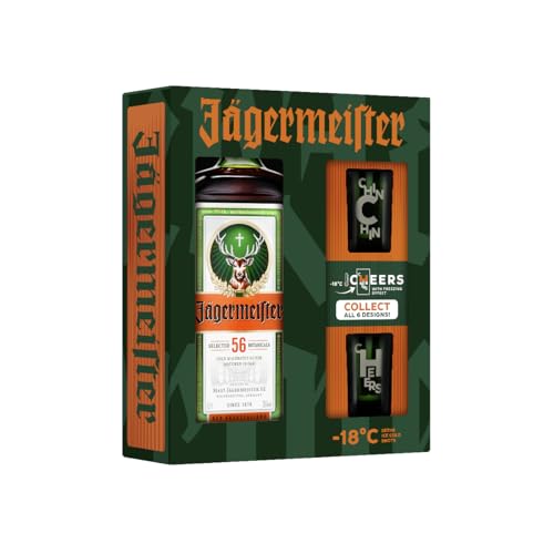 Jägermeister 70cl Special Pack Cheers - Con due bicchieri shot che cambiano al freddo. Liquore a base di 56 Botaniche con astuccio. Da servire ghiacciato. 35% Vol.