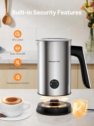 Image of Keenstar Electric Milk Frother, Automatic 4-in-1 Milk Steamer Warm or Cold Foam Maker for Latte, Cappuccino, Stainless Steel Milk Warmer with Temperature Controls