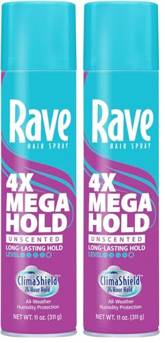 Image of rave 4X Mega Unscented Aerosol Hairspray - Hair Spray for High Humidity Weather - 24-Hour Lasting Hold - Vitamin-Enhanced Hair Volume Spray - 11 oz (Pack of 2)