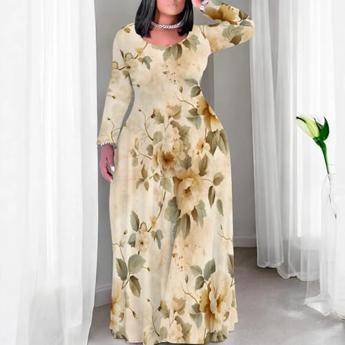 Image of PinkPatty Plus Size Maxi Dresses for Women Long Sleeve Crew Neck Casual Fall Dress with Pockets