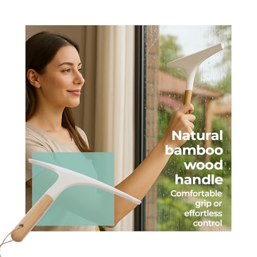 Image of Lifelong Silicone Wiper with Wooden Handle | Kitchen, Bathroom, Dining Tables, Car Windows Cleaning Tool | Instant Dry Surface Squeegee | Superior Water Removal Glass Tile Cleaner